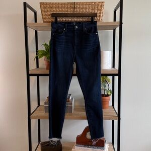 7 For All Mankind The High Waist Ankle Skinny Dark Wash Jeans, 28